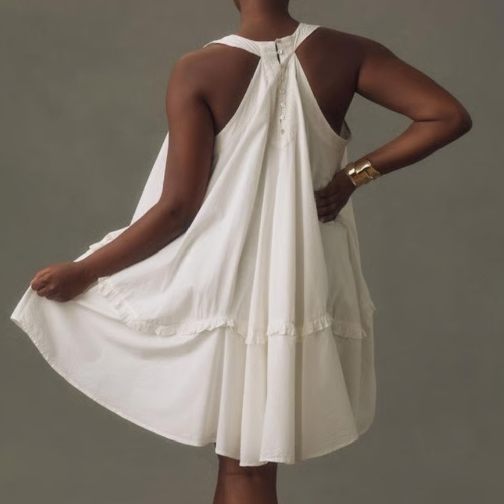 Anthropologie 1X 2X Trapeze Ruffle Detail Swing Plus Dress NEW